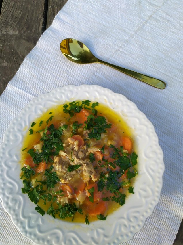 During the early spring on the Gulf Coast, you can find almost everything you need at the farmers market to make this easy satisfying soup.